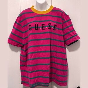 Guess Vibrant Pink and Green Striped Tee